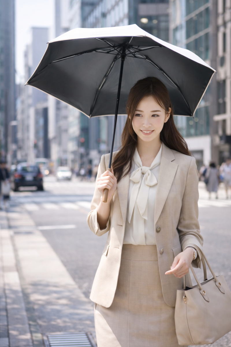 日傘をさして街を歩く女性の風景