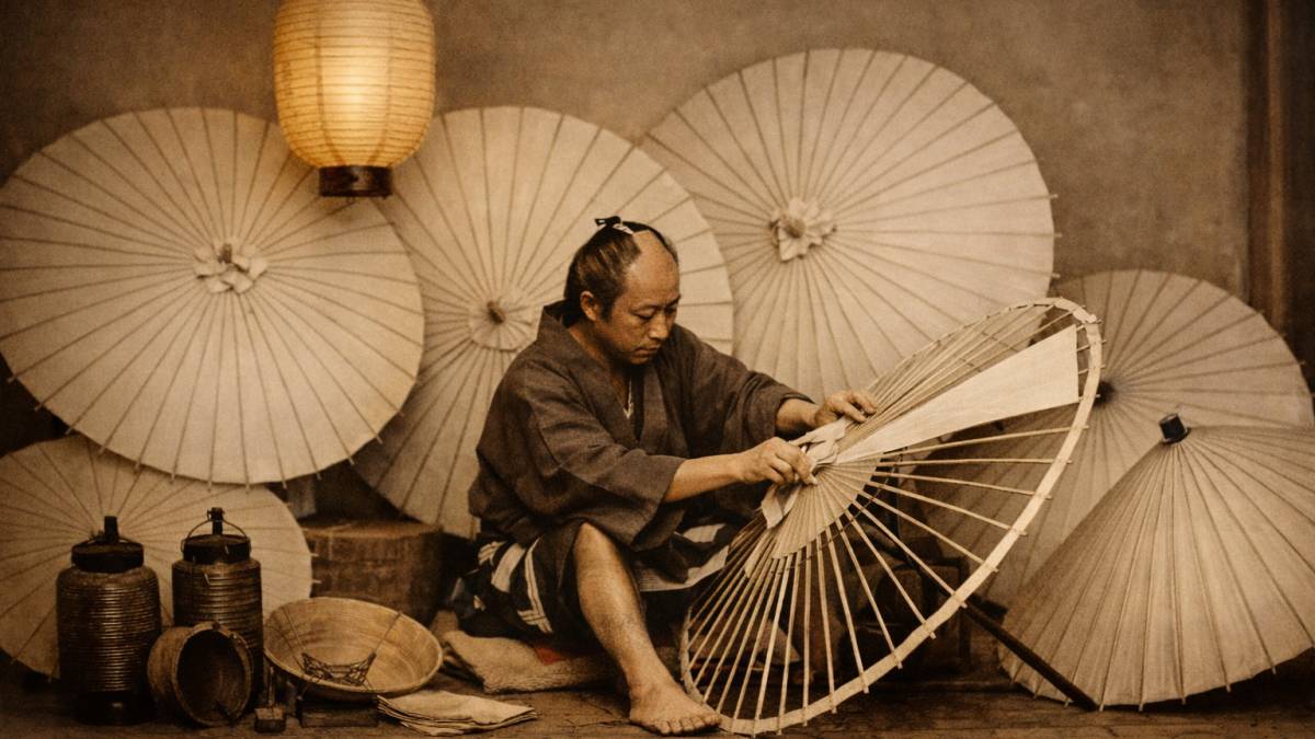 和傘職人と提灯のイメージ